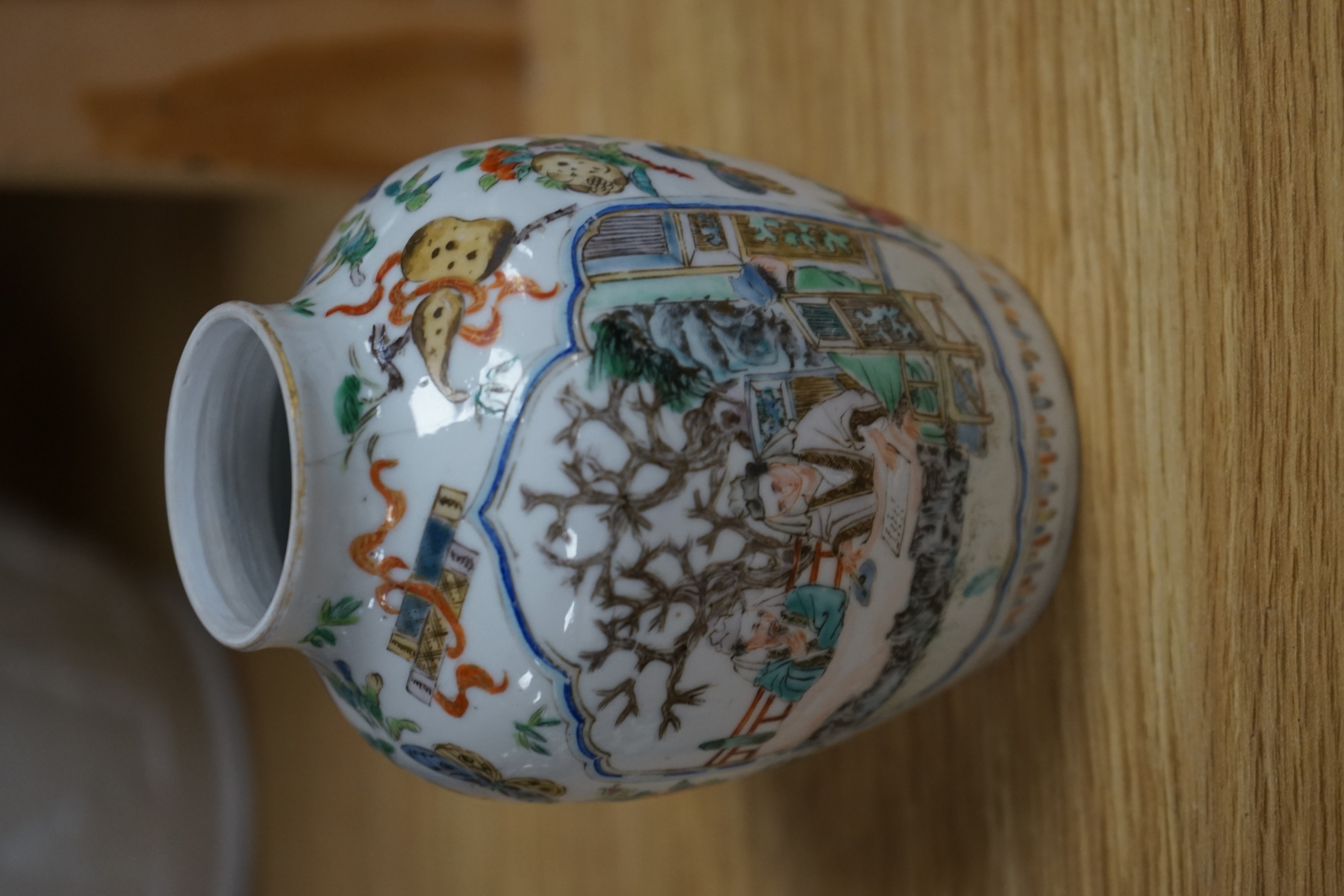 Four Chinese porcelain vases, one mounted as a lamp, 35cm